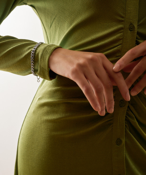 Model Wearing Silver Grand Curb Link Bracelet 15.5- 19cm