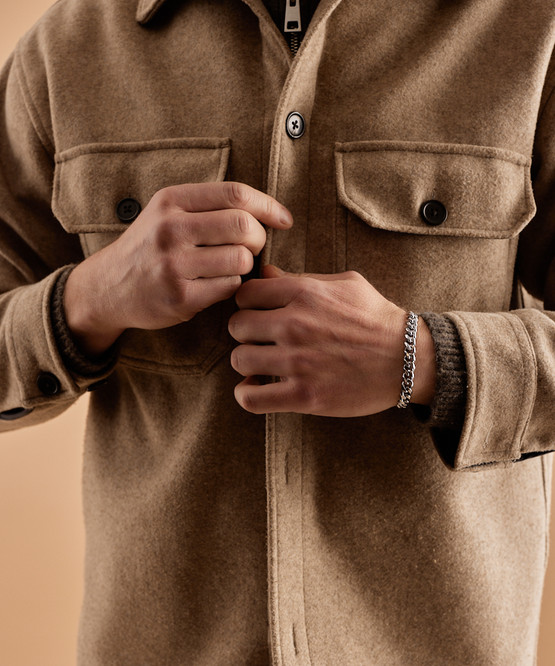 Model wearing Silver Great Curb Link Bracelet 18- 22cm