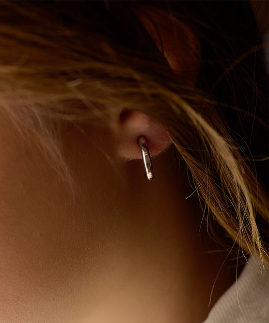 Natural Titanium Pendant Round Curved 15mm Earrings on model