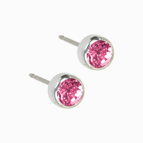 Silver Titanium Bezel Light Rose Earrings