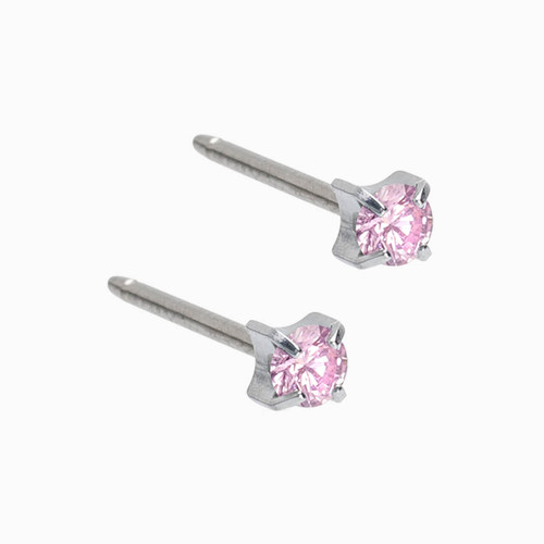 3mm Silver Titanium Prong Set Light Rose Earrings | BlomdahlUSA