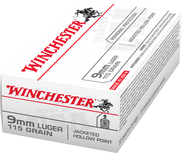 Winchester 9mm Luger 115gr Jacketed Hollow Point (JHP) ammunition