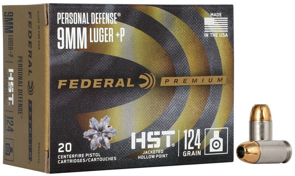 Federal 9mm Luger 124gr Jacketed Hollow Point (JHP) ammunition