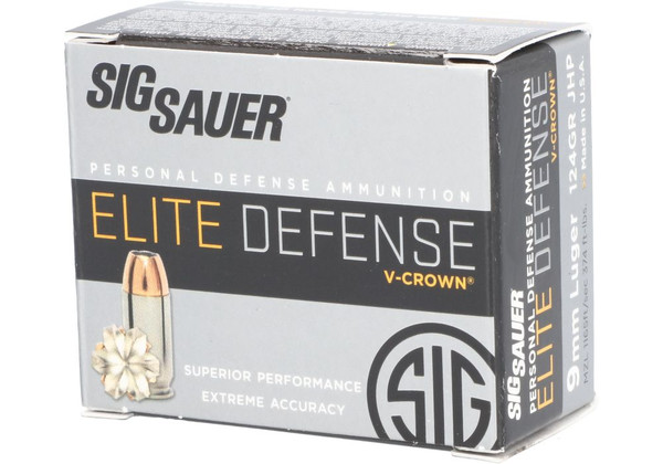 Sig Sauer 9mm Luger 124gr Jacketed Hollow Point (JHP) ammunition