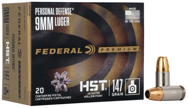 Federal 9mm Luger 147gr Jacketed Hollow Point (JHP) ammunition
