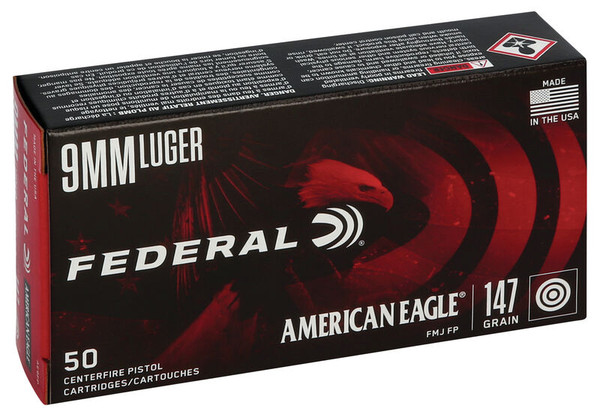 Federal 9mm Luger 147gr Full Metal Jacket (FMJ) ammunition