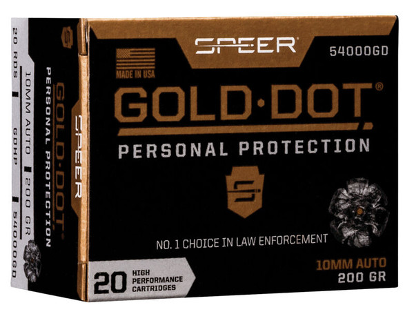 Speer Gold Dot Handgun Personal Protection 10mm Auto 200 Grain Jacketed Hollow Point (JHP)