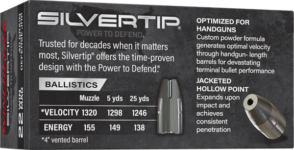 Winchester .22 WMR 40gr Jacketed Hollow Point (JHP) ammunition