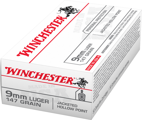 Winchester 9mm Luger 147gr Jacketed Hollow Point (JHP) ammunition