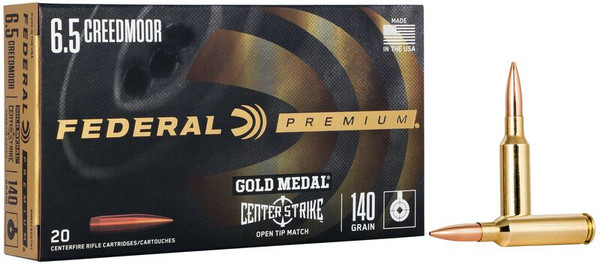 Federal Gold Medal CenterStrike 6.5mm Creedmoor 140 Grain Open Tipped Match