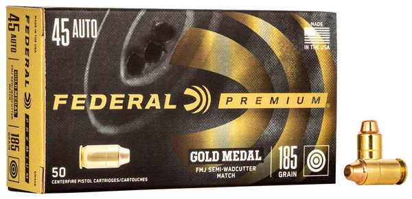 Federal Gold Medal Handgun .45 ACP 185 Grain Full Metal Jacket Semi-Wadcutter