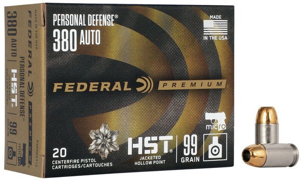 Federal .380 ACP 99gr Jacketed Hollow Point (JHP) ammunition