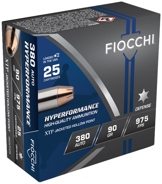 Fiocchi .380 ACP 90gr Jacketed Hollow Point (JHP) ammunition