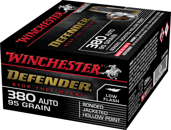 Winchester Defender .380 Auto 95 Grain Bonded Jacketed Hollow Point (JHP)