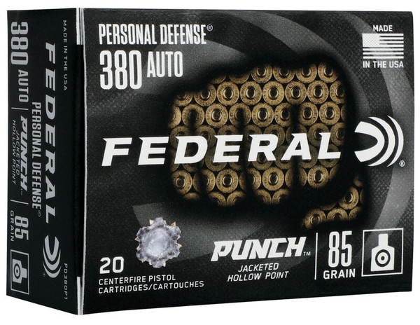 Federal .380 ACP 85gr Jacketed Hollow Point (JHP) ammunition
