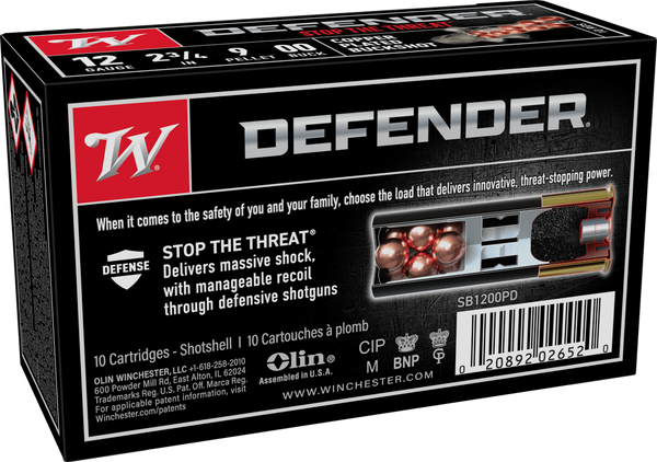 Winchester Defender 12 Gauge 2.75" 9 Pellets #00 Buck