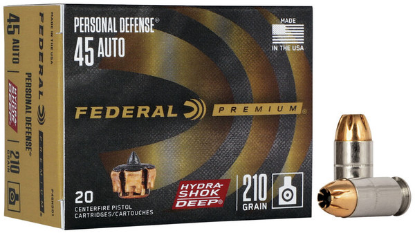 Federal .45 ACP 210gr Jacketed Hollow Point (JHP) ammunition