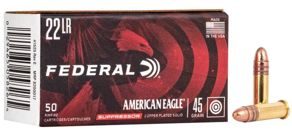 Federal American Eagle Suppressor 22 LR 45 Grain Copper Plated Round Nose (CPRN)