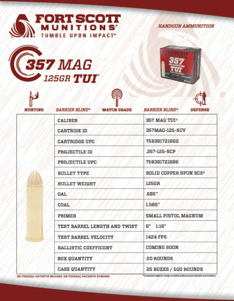 Fort Scott Munitions .357 Magnum 125gr Solid ammunition