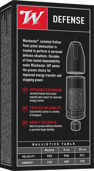 Winchester Defense .380 ACP 95 Grain Jacketed Hollow Point (JHP)
