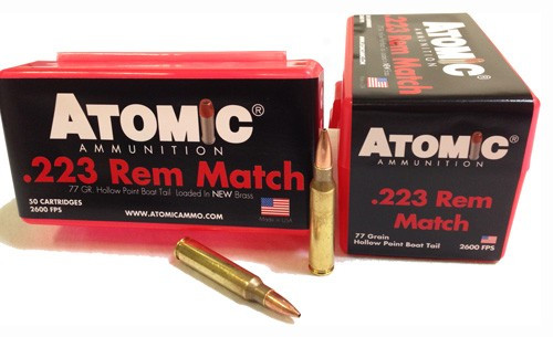 Atomic Ammunition .223 Remington 77gr Hollow Point Boat Tail (HPBT) ammunition