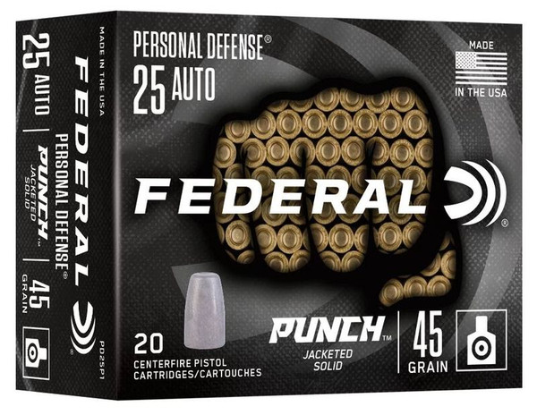 Federal .25 ACP 45gr Lead Flat Nose (LFN) ammunition