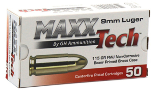 MAXXTech 9mm Luger 115gr Full Metal Jacket (FMJ) ammunition