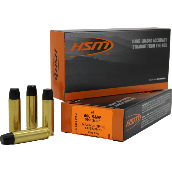 HSM Ammo .500 S&W 590gr Lead Flat Nose (LFN) ammunition