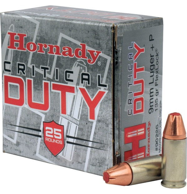 Hornady 9mm Luger 135gr Jacketed Hollow Point (JHP) ammunition