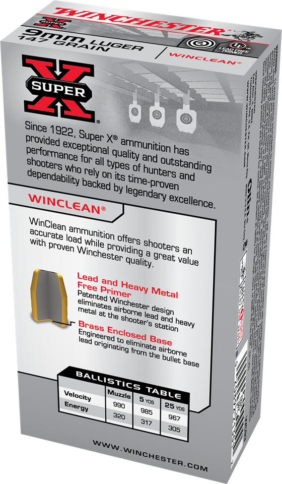 Winchester 9mm Luger 147gr Winclean ammunition