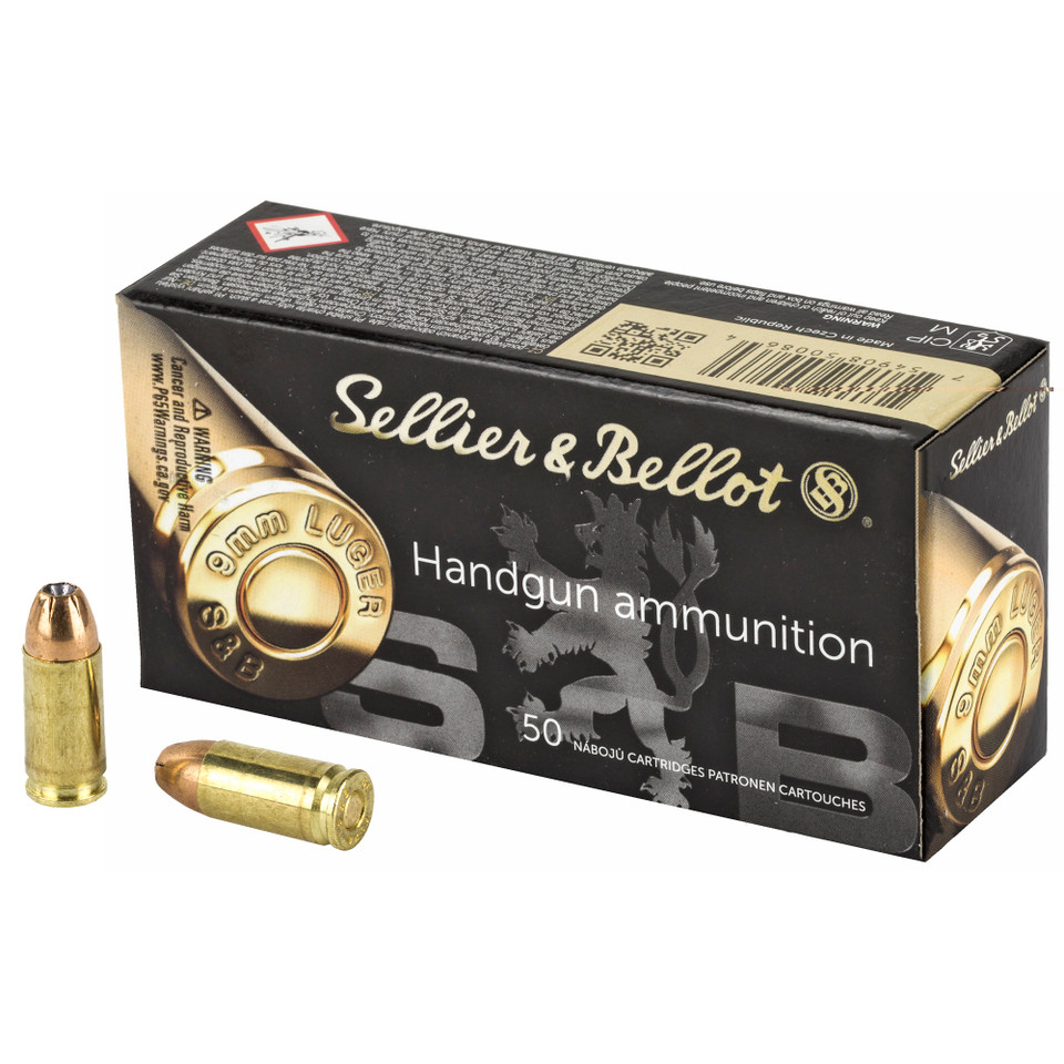 Sellier & Bellot 9mm Luger 124gr Jacketed Hollow Point (JHP) ammunition