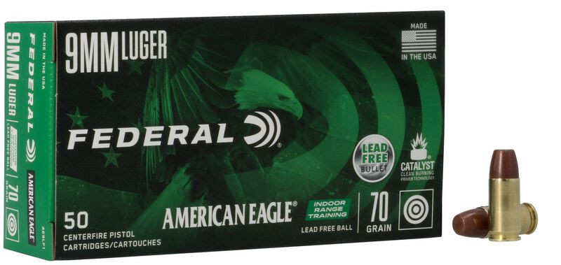 Federal American Eagle Indoor Range Training Lead Free 9mm Luger 70 Grain