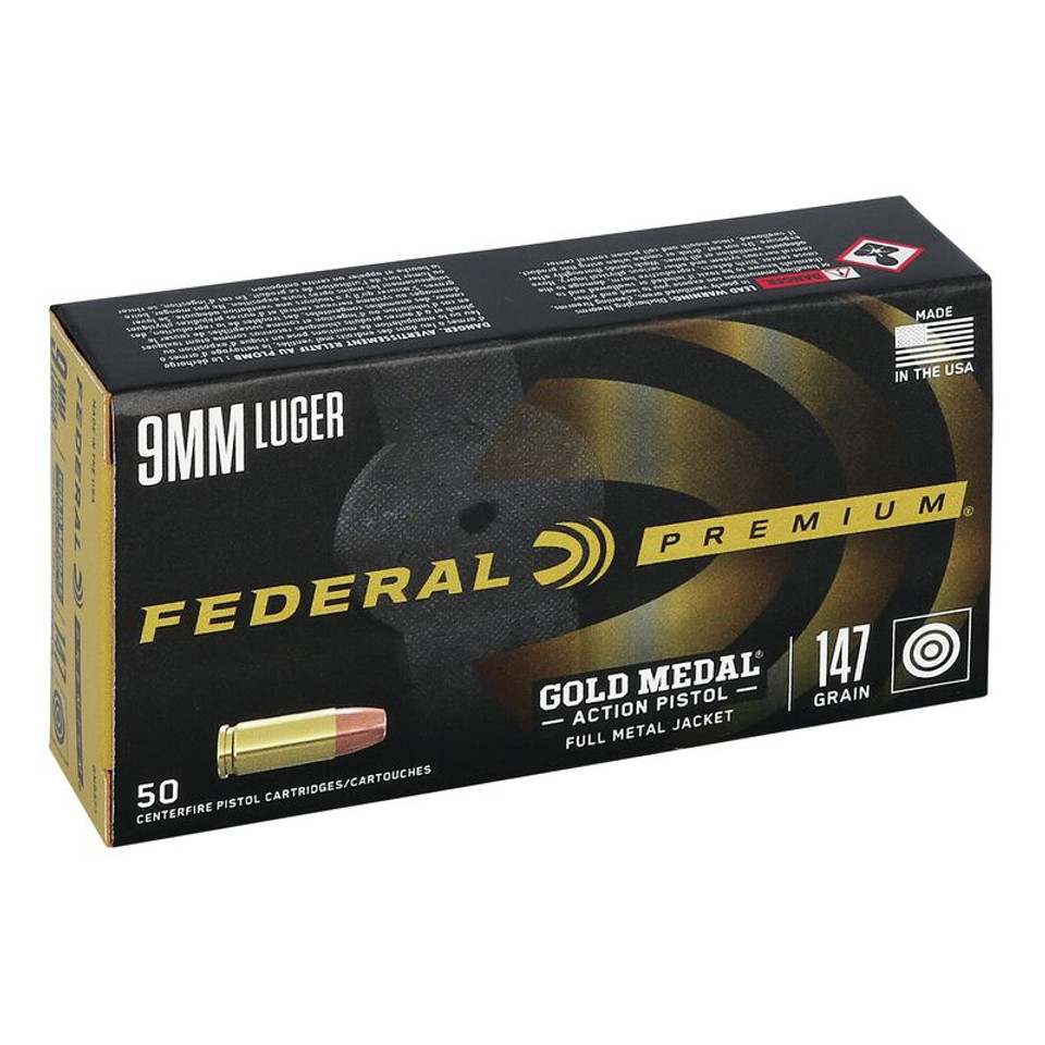 Federal Gold Medal Action Pistol 9mm Luger 147 Grain Total Metal Jacket Flat Nose