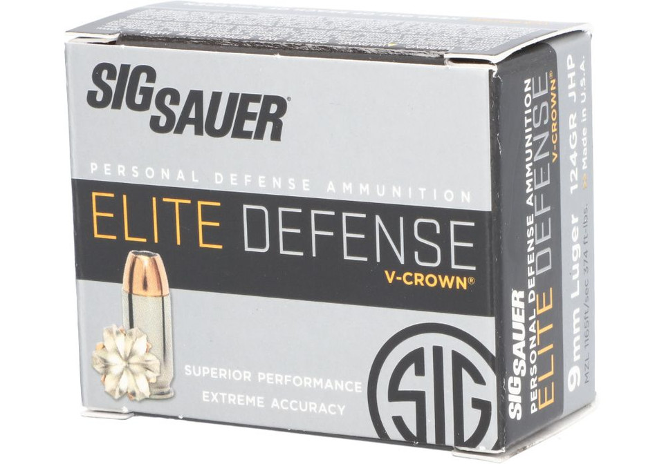 Sig Sauer 9mm Luger 124gr Jacketed Hollow Point (JHP) ammunition