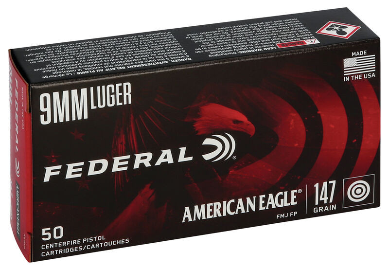 Federal 9mm Luger 147gr Full Metal Jacket (FMJ) ammunition