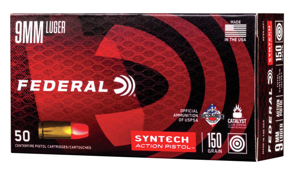 Federal Syntech Action Pistol 9mm Luger 150 Grain Syntech Jacket Flat Nose