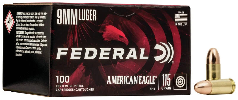Federal 9mm Luger 115gr Full Metal Jacket (FMJ) ammunition