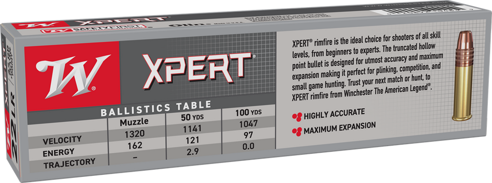 Winchester .22 LR 42gr Copper Plated Hollow Point (CPHP) ammunition