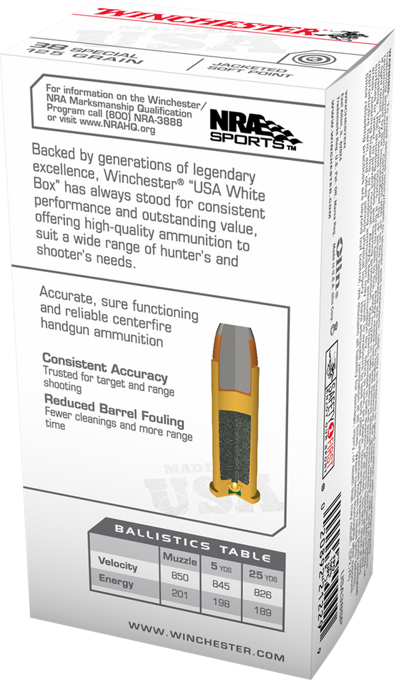 Winchester .38 Special 125gr Soft Point ammunition