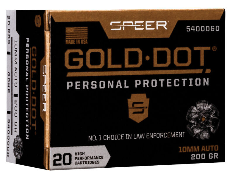 Speer Gold Dot Handgun Personal Protection 10mm Auto 200 Grain Jacketed Hollow Point (JHP)