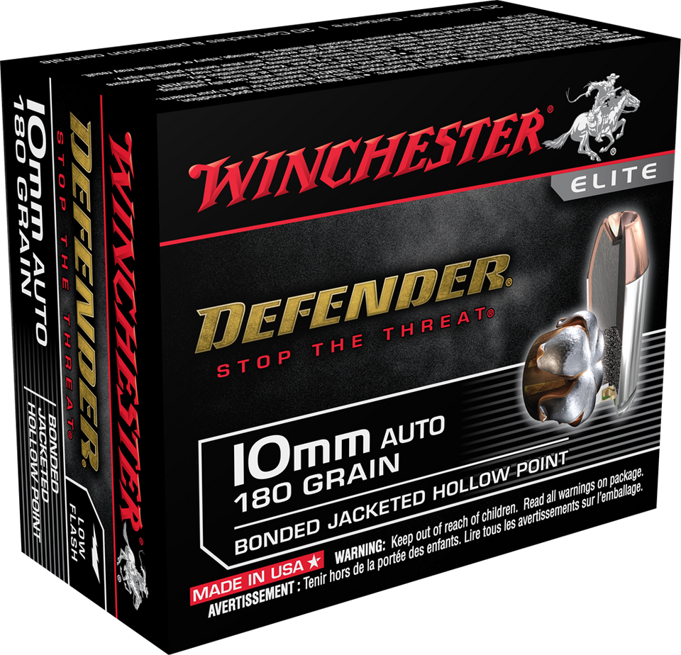 Winchester Defender 10mm 180 Grain Bonded Jacketed Hollow Point (JHP)