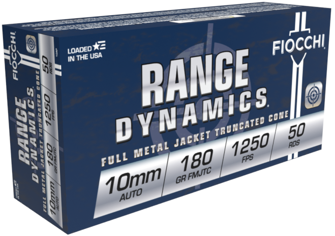 Fiocchi Range Dynamics 10mm 180 Grain Full Metal Jacket Truncated Cone (FMJTC)