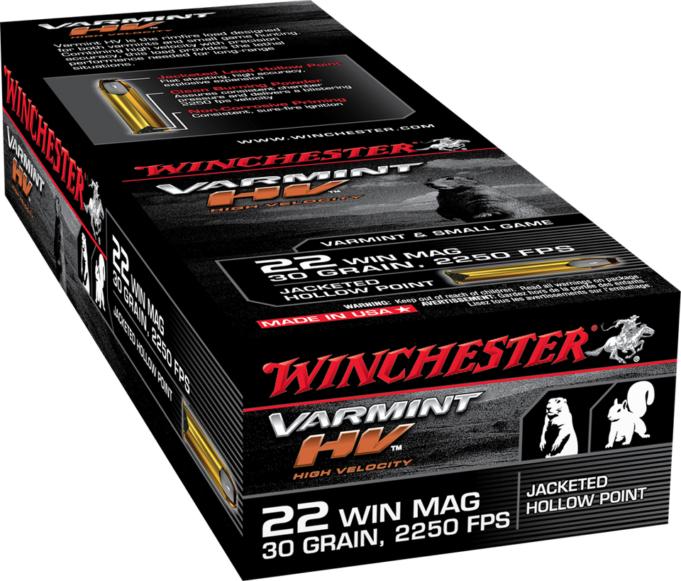 Winchester .22 WMR 30gr Jacketed Hollow Point (JHP) ammunition