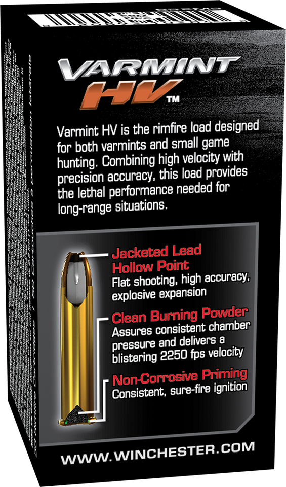 Winchester .22 WMR 30gr Jacketed Hollow Point (JHP) ammunition