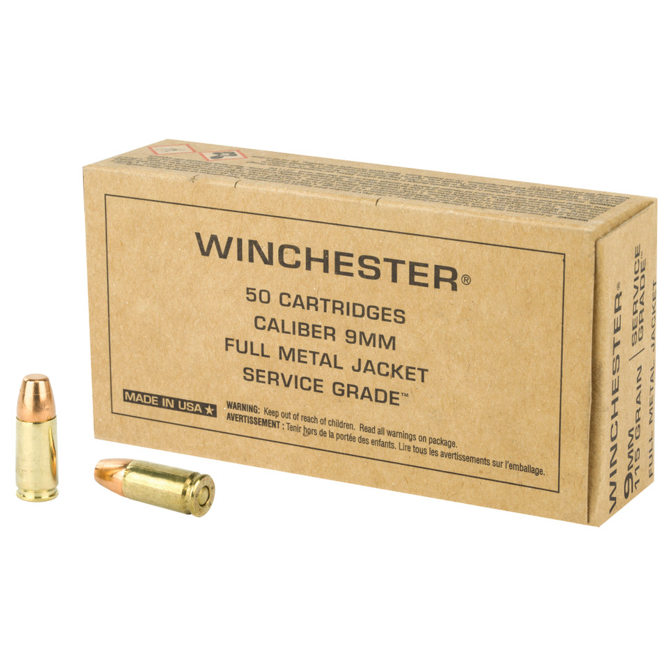 Winchester 9mm Luger 115gr Full Metal Jacket (FMJ) ammunition