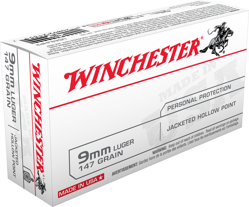 Winchester 9mm Luger 147gr Jacketed Hollow Point (JHP) ammunition