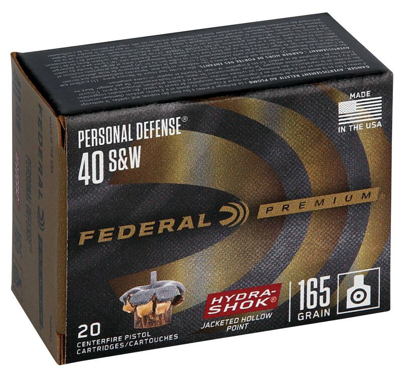 Federal .40 S&W 165gr Jacketed Hollow Point (JHP) ammunition