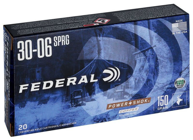Federal Power-Shok Copper Rifle .30-06 Springfield 150 Grain Copper Plated Hollow Point (CPHP)