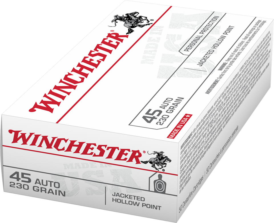Winchester .45 ACP 230gr Jacketed Hollow Point (JHP) ammunition