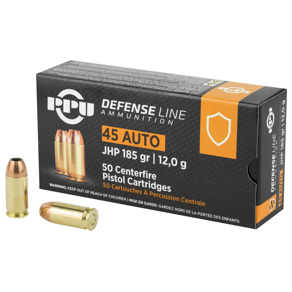 Prvi Partizan (PPU) .45 ACP 185gr Jacketed Hollow Point (JHP) ammunition